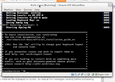 arch linux installation first screen