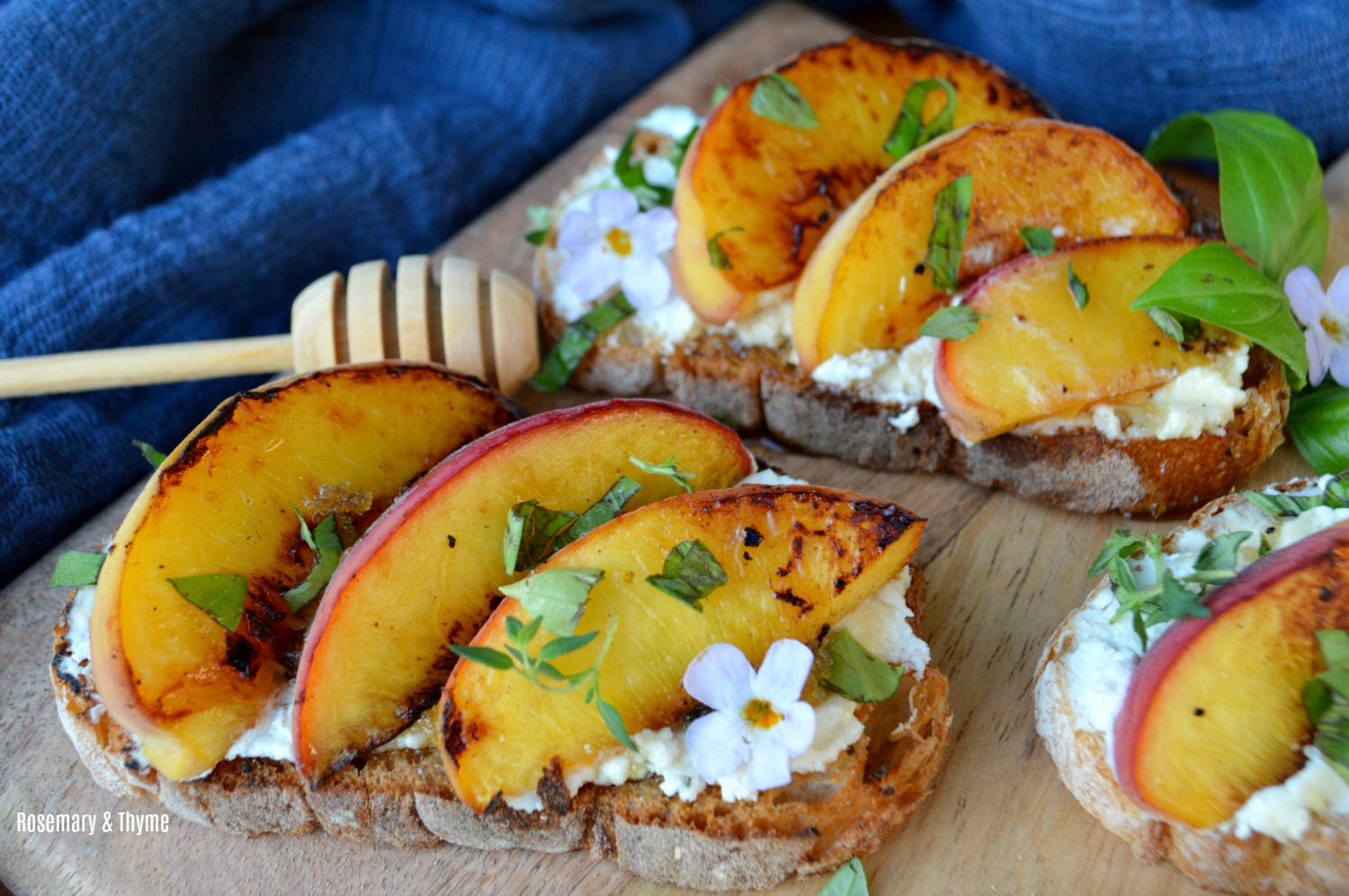 Grilled Peach Bruschetta with Creamy Goat Cheese And Honey