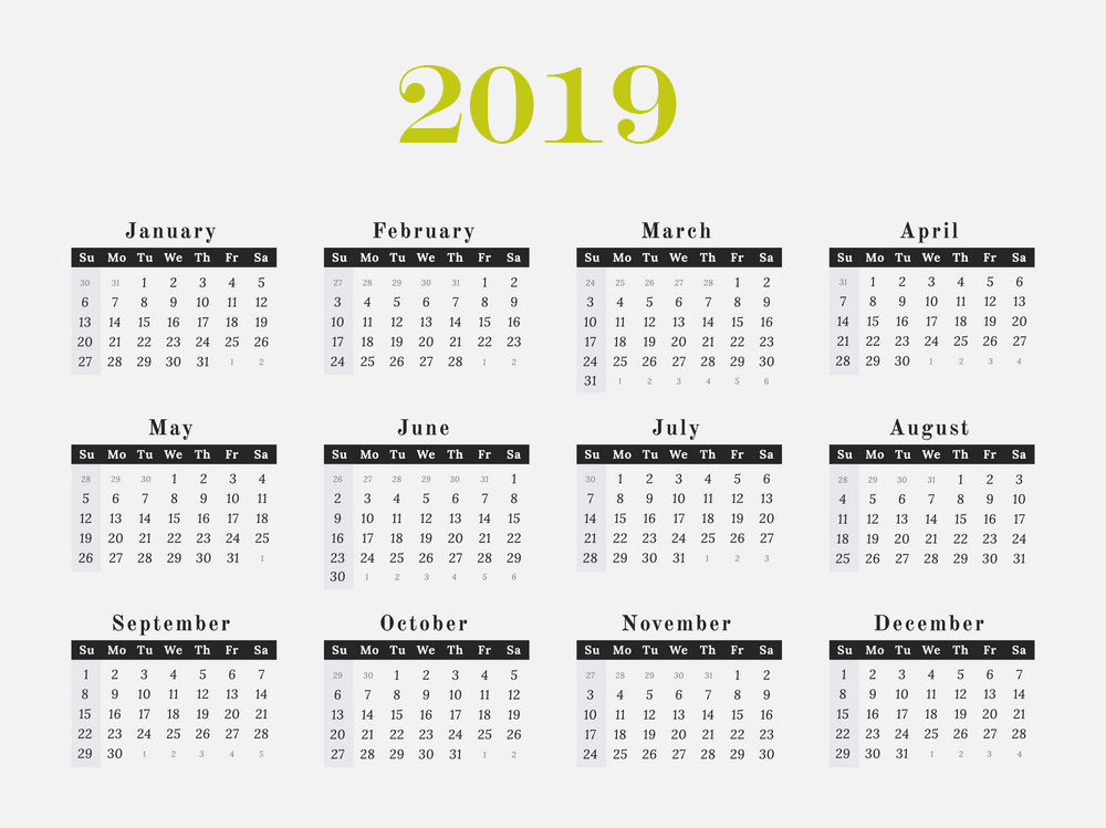 ePrintable: 2019 Calendar Printable Horizontal Yellow