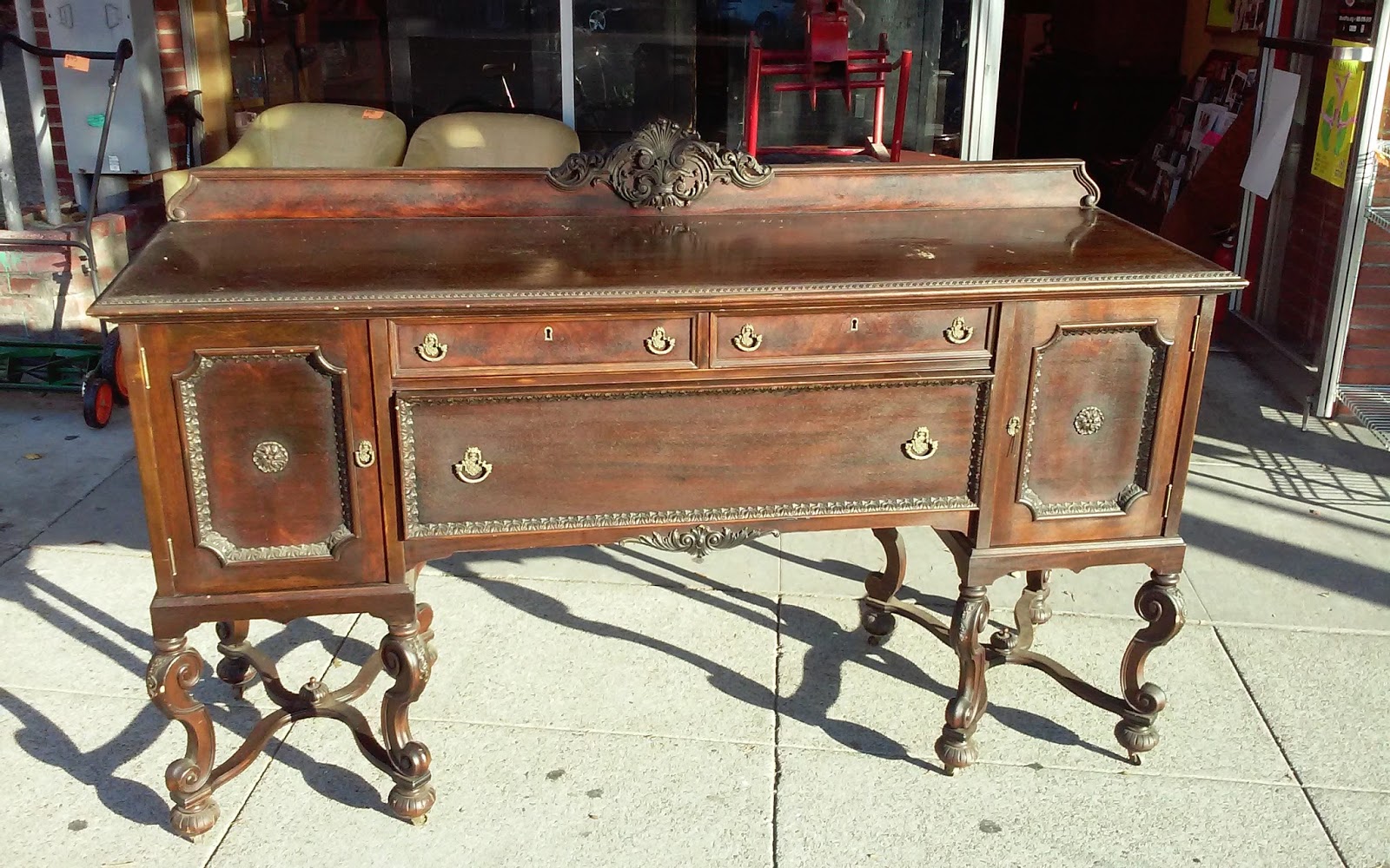 UHURU FURNITURE & COLLECTIBLES SOLD Burl Antique Walnut Buffet 100