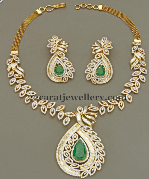 Fancy Style Diamond Floral Choker - Jewellery Designs
