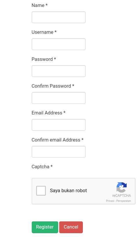 isi Formulir pendaftaran seperti Nama, Username, Email, dan Password. dan jika sudah terisi semua dengan benar silahkan pilih "Register".