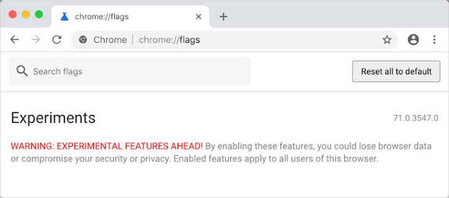 Chrome предупреждает использование экспериментальных функций