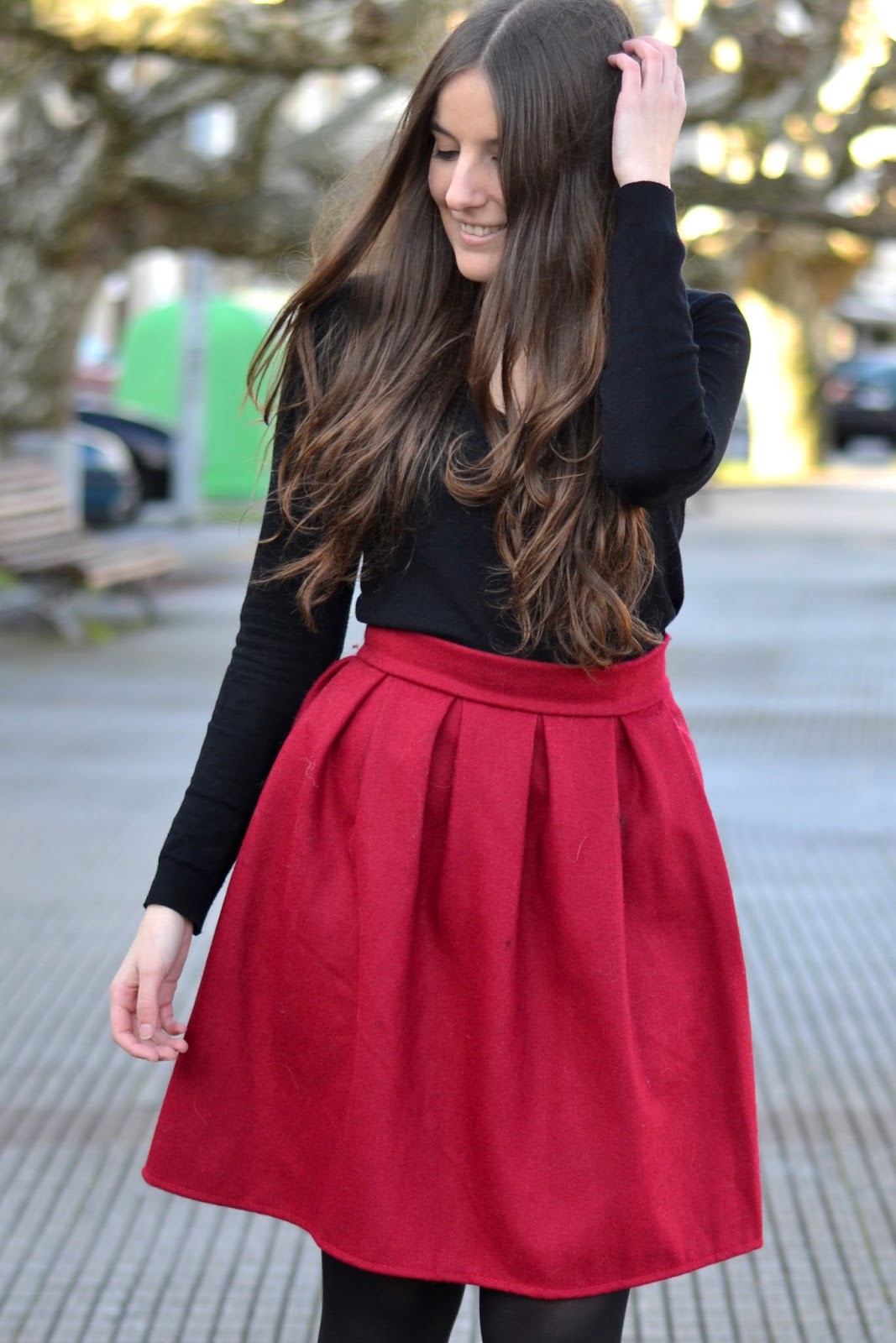 red midi skirt Sheinside