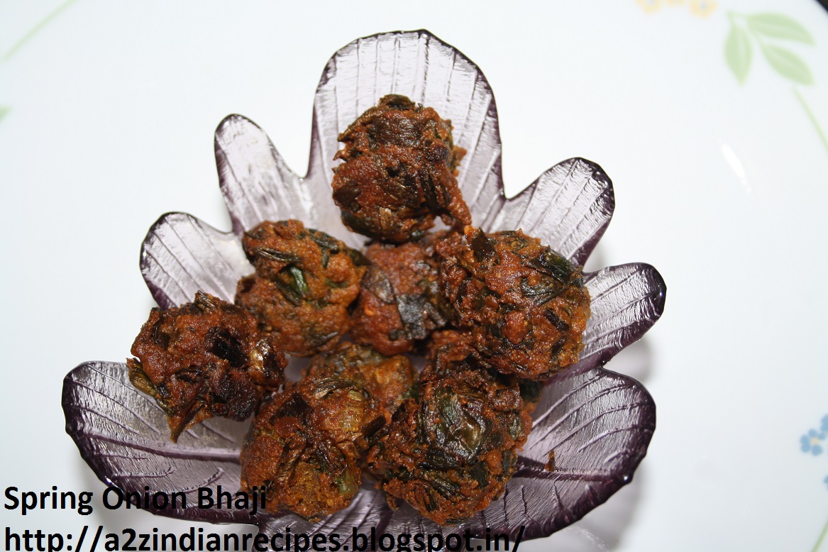 a2zindianrecipes Patichya Kandyacha Bhaji / Spring Onion Fritters