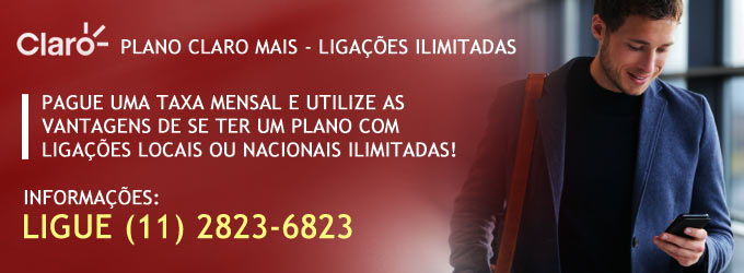 Plano Claro mais empresa : Pague uma taxa mensal e utilize as vantagens de se ter um plano de telefonia móvel com ligações locais ou nacionais ilimitadas! Informações ligue (11) 2823-6823