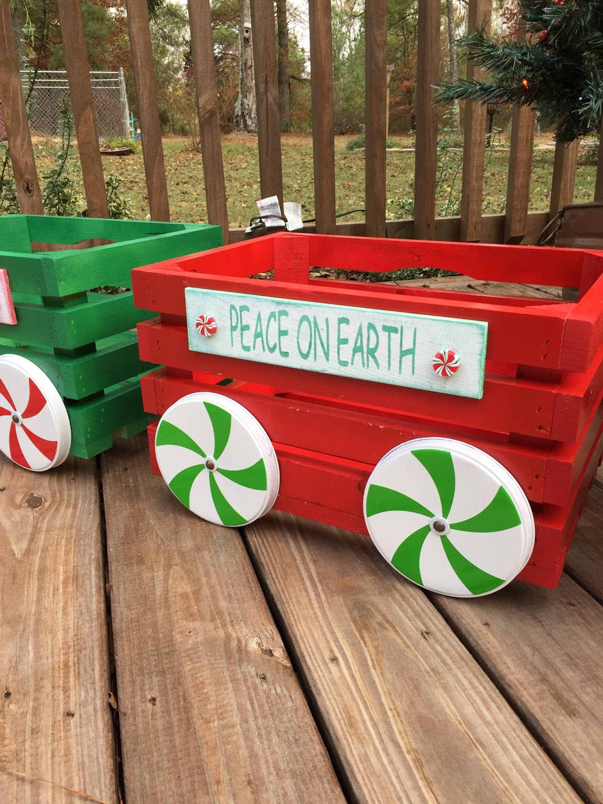 christmas train made out of crates