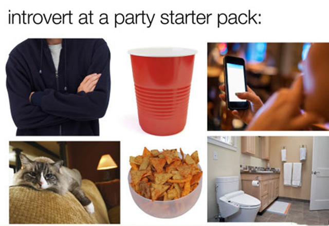 Introvert at a party starter pack