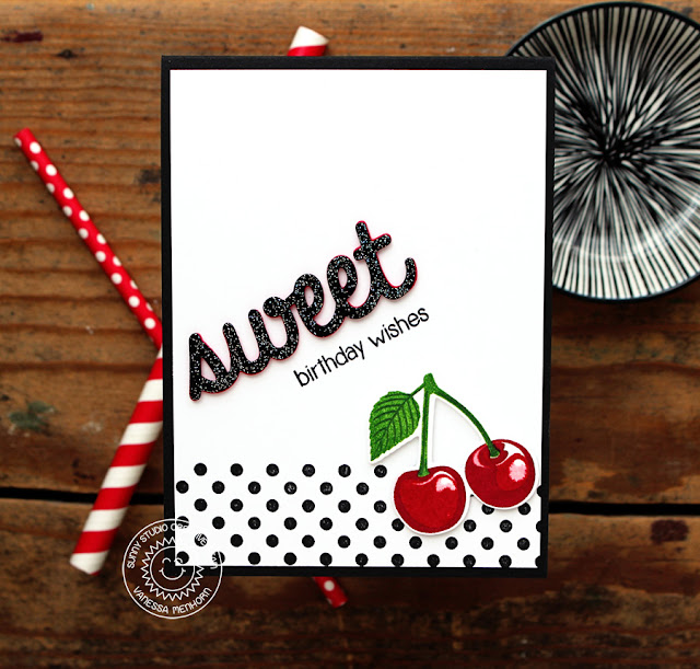Sunny Studio Stamps: Background Basics Berry Bliss Black and White Birthday Card by Vanessa Menhorn