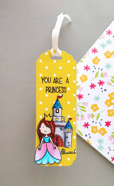 Tags, Bookmarks, Itsy bitsy stamps Princess and dragon, Bookmark for kids, DIY bookmark, DIY tags, Princess card for girls, book worm princess , Craftyscrappers, diy, Copic markers, Quillish, 