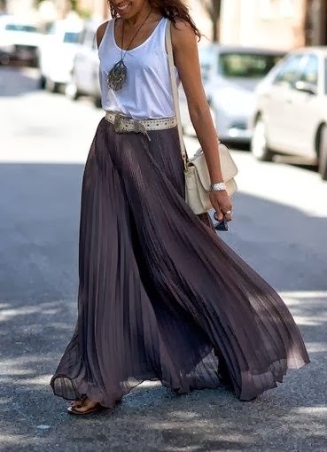 Gray pleated maxi skirt ... - Chic Dresses and beautiful Skirts | ELEG ...