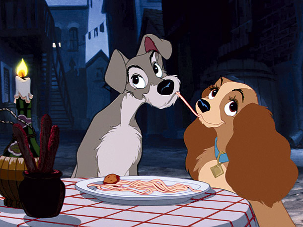 Lady and Tramp eating spaghetti Lady and the Tramp 1955 animatedfilmreviews.filminspector.com
