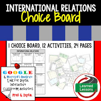 Civics and Government Digital Learning Choice Boards, Google Lessons, International Relations Civics and Government Digital Learning Choice Boards, Google Lessons, International Relations