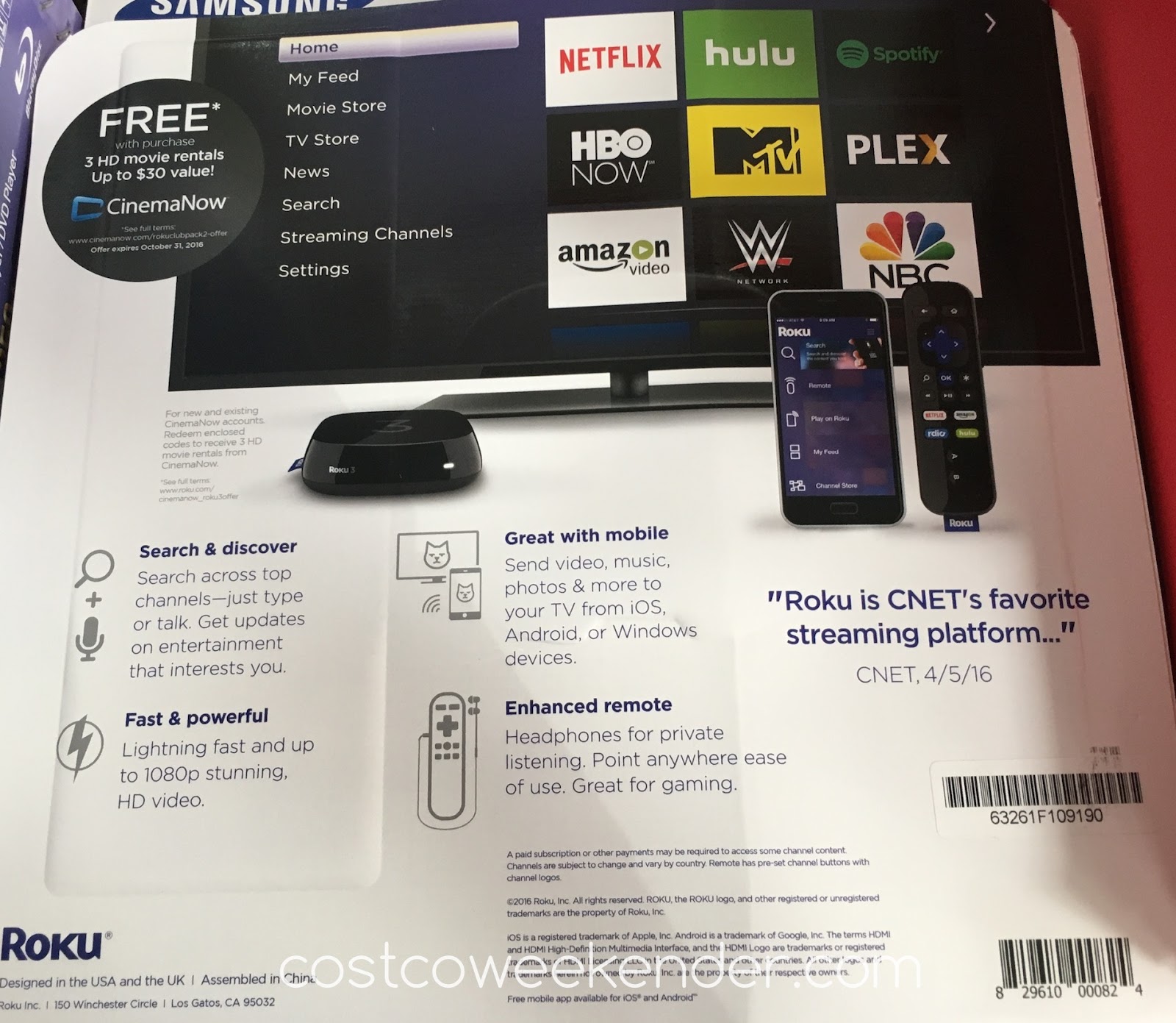 Roku 3 4230X Streaming Player with Enhanced Remote Costco Weekender