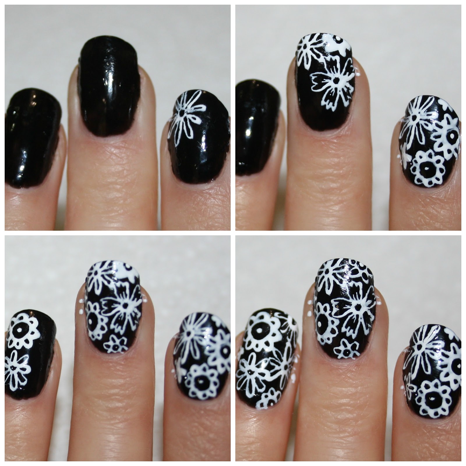 Black and White Flower Nails