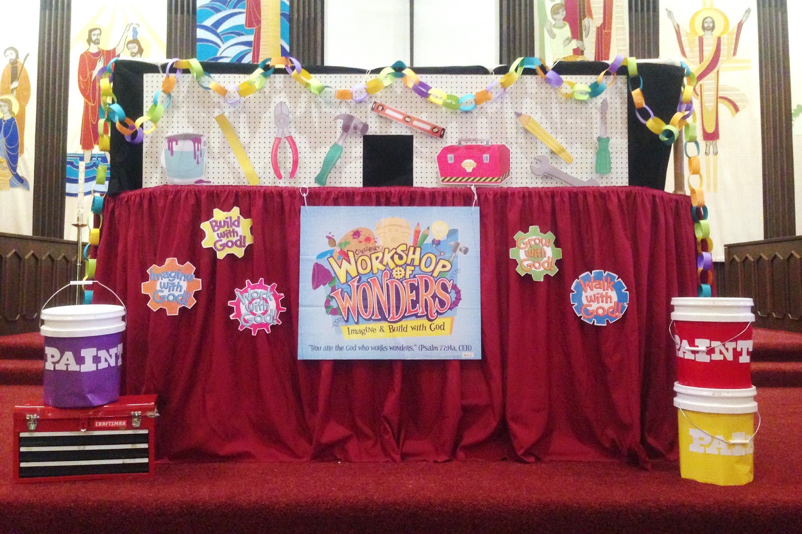 Dancing Commas :: Workshop of Wonders VBS :: Puppet stage with pegboard