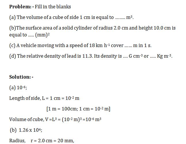 Fill in the blanks (a) The volume of a cube of side 1 cm is equal to
