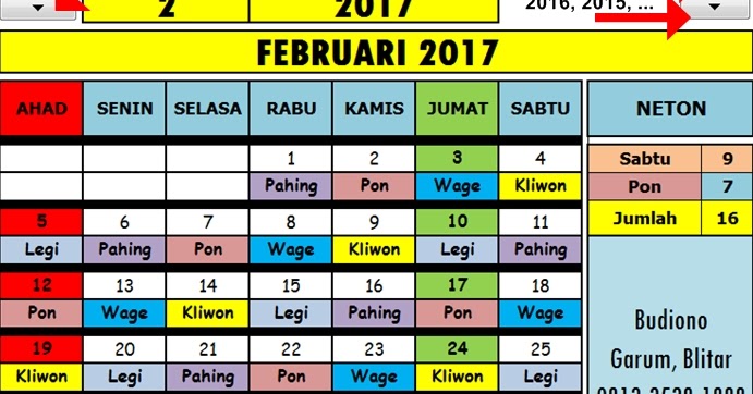 Aplikasi Excel Kalender Abadi Sepanjang Masa Lengkap Dengan Weton Pasaran Paing Pon Wage Kliwon Dan Legi Website Pendidikan