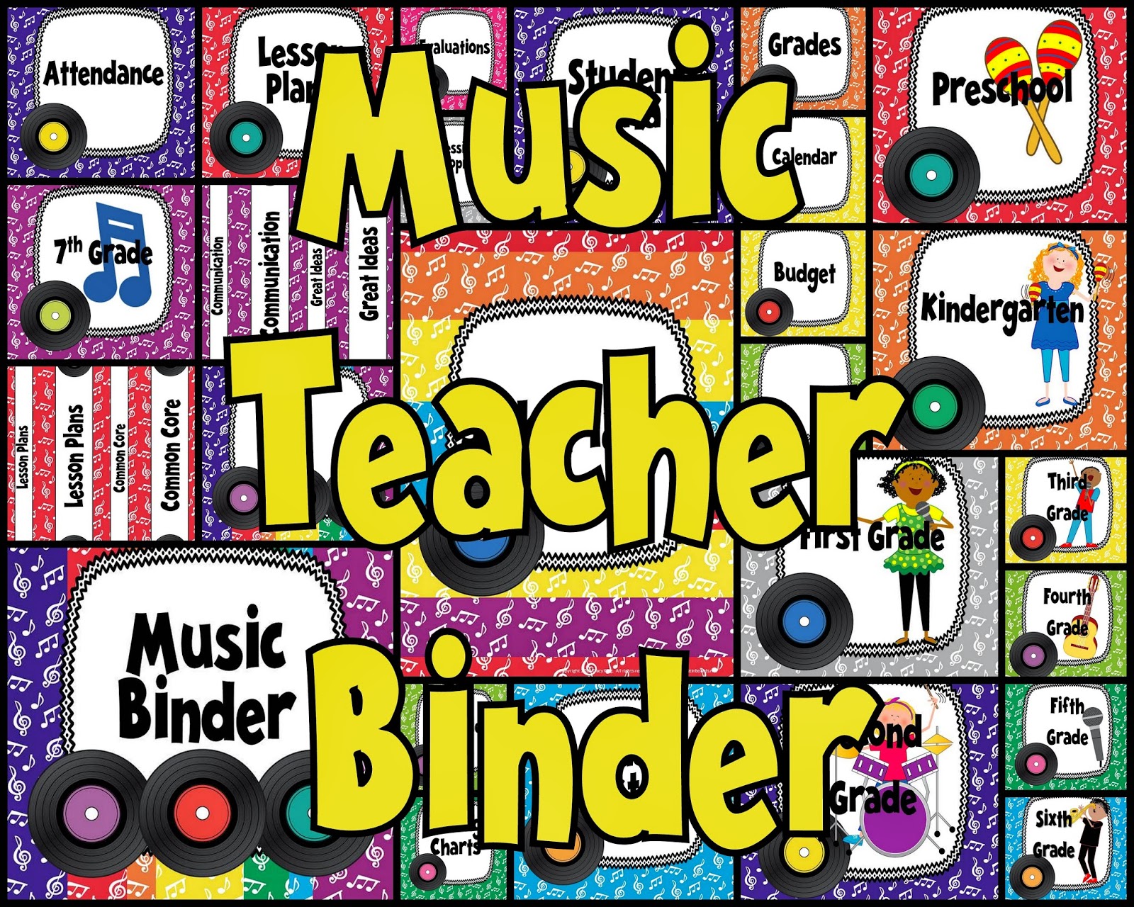 http://www.teacherspayteachers.com/Product/Music-Teacher-Binder-Covers-and-Labels-Rainbow-Records-Design-789481