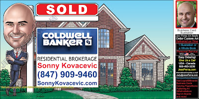 Coldwell Banker Lawn Sign Caricature Ad Illustrations