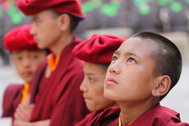 Young Monk looks skywards during Hemis Monastery Festival, Ladakh