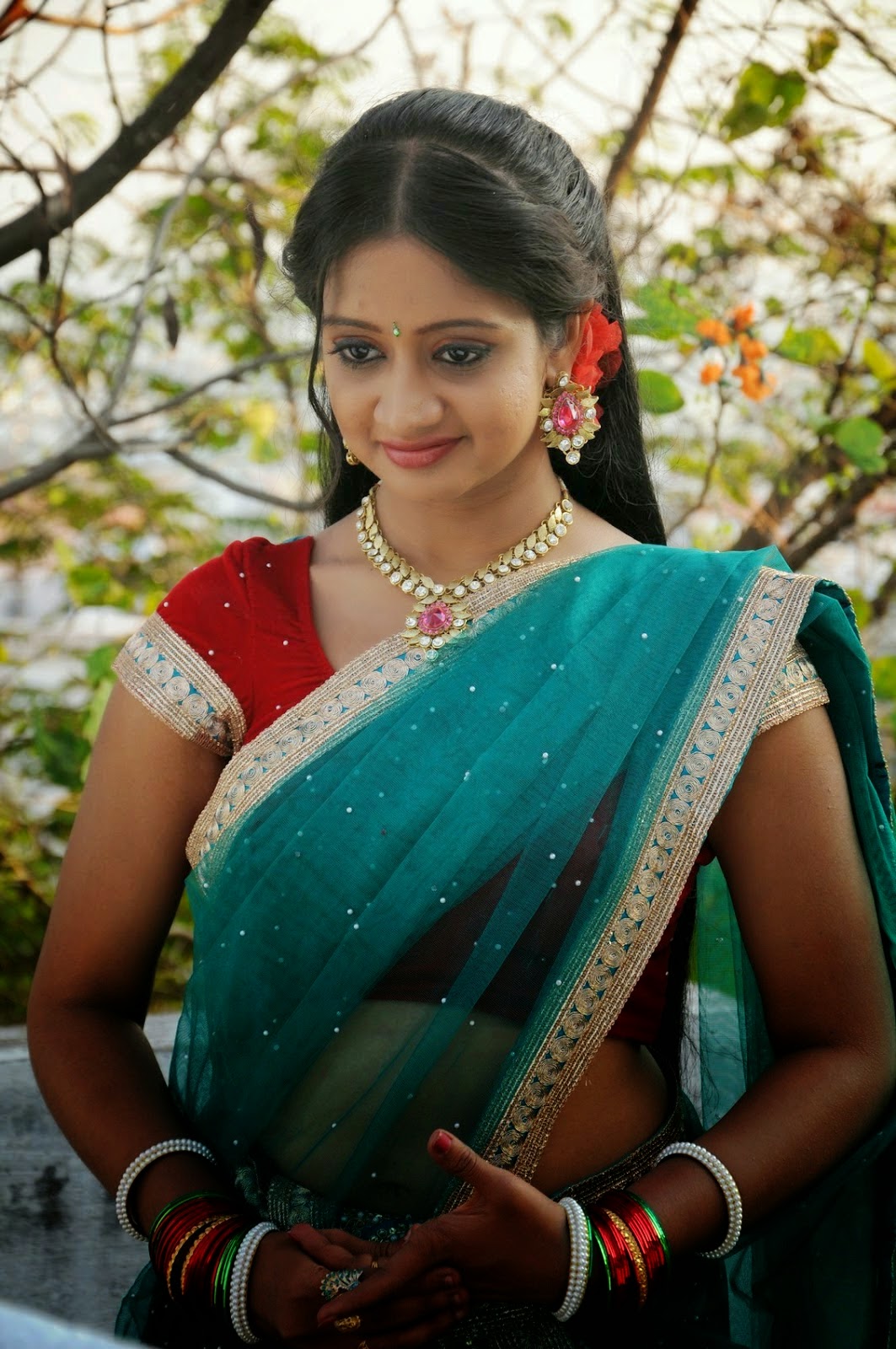 Actress Sandeepthi Photos In Spicy Half Saree Cap 