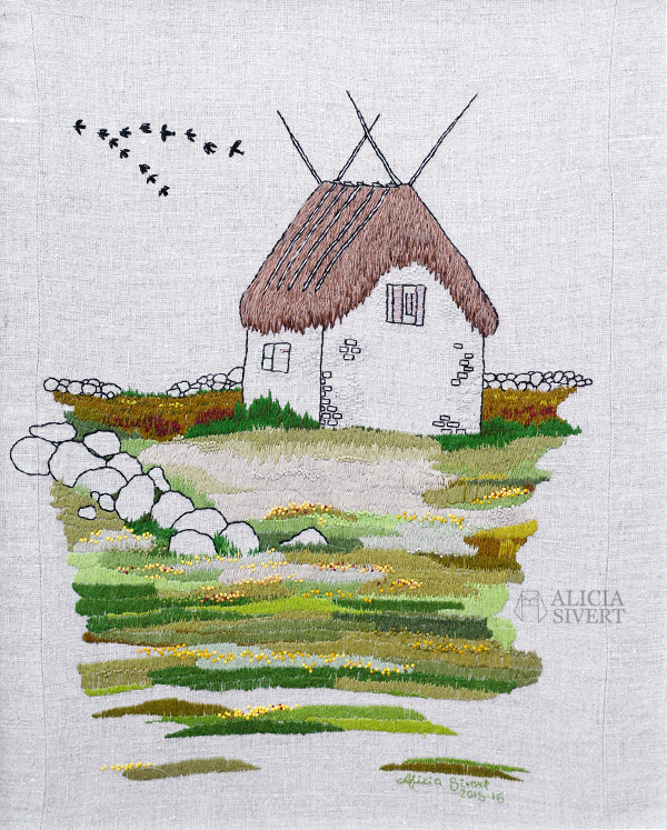 "Lambgiftet" embroidery by Alicia Sivertsson, 2015-2016. "Lambgiftet" embroidery by Alicia Sivertsson, 2015-2016. broderi, needlework, hoop art, textile art, textilkonst, konst, textil, tyg, sy, gotland, lambgift, stenvast, stenmur, hur, byggnad, building, halmtak, skapa, skapande, kreativitet, creativity, create, lambigften, sömnad, gotland, gotländskt, faludden, agtak