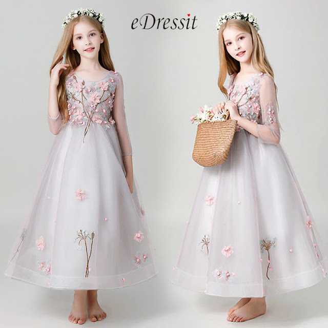 Princess 3/4 Sleeves Children Wedding Flower Girl Dress