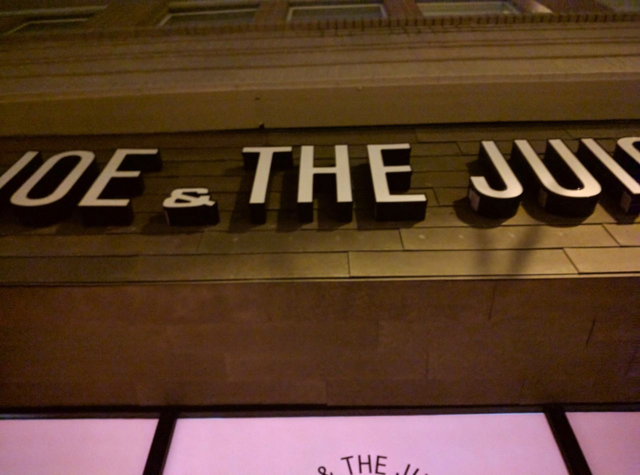 Robert Dyer Bethesda Row Sign installed at Joe & the Juice at
