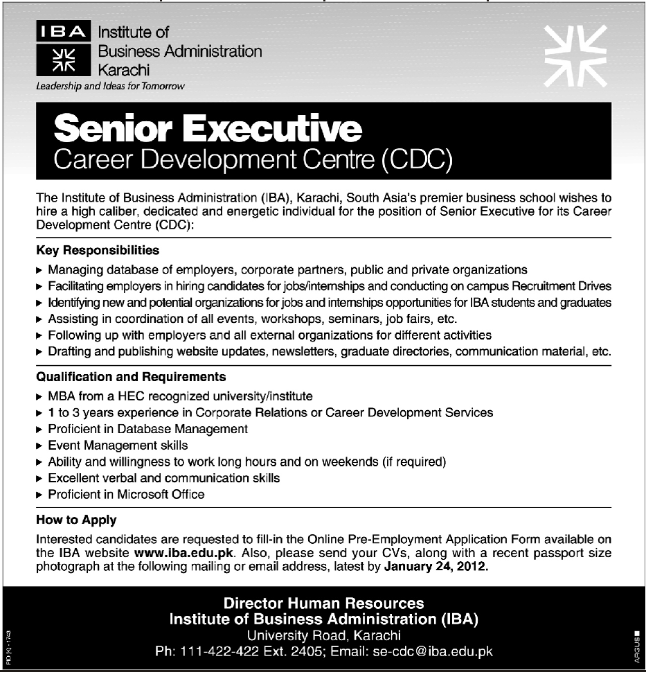 Senior Executive Jobs In Institute Of Business Administration Karachi