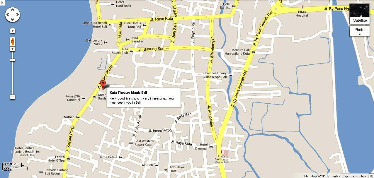 Location Map  of Kuta  Theater Bali  for Tourists Guidance 