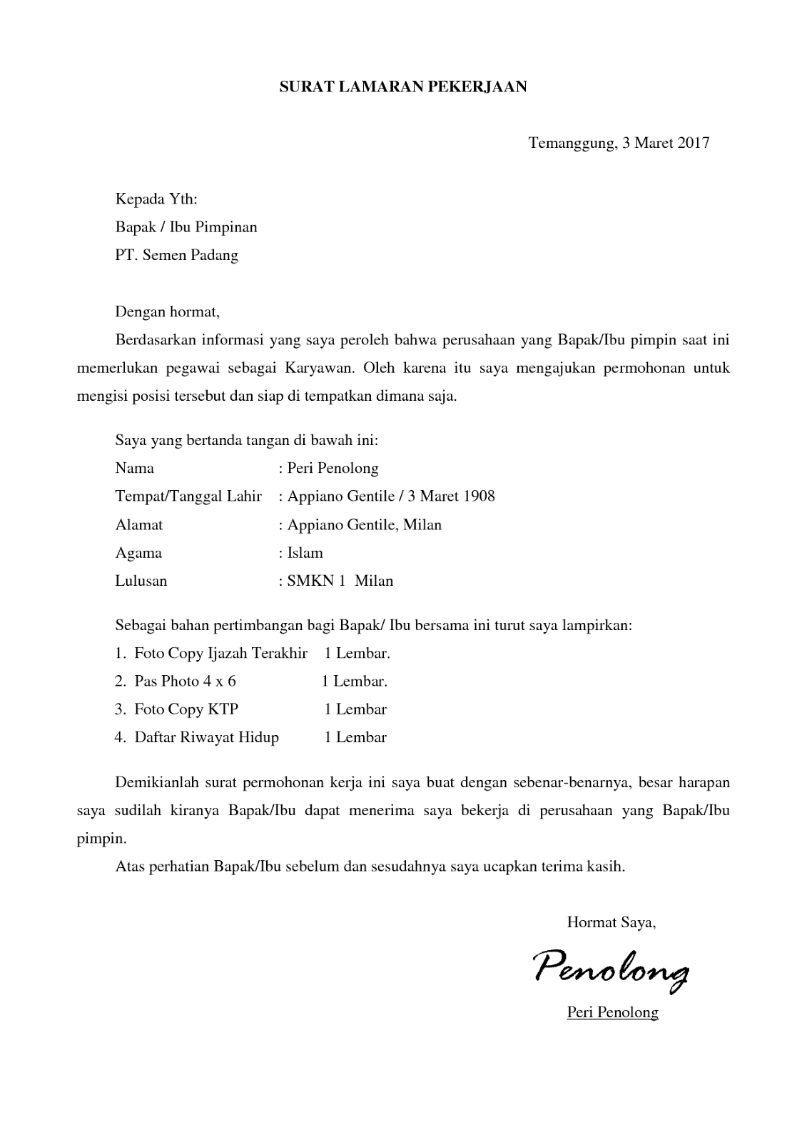 Contoh Surat Lamaran Kerja Microsoft Word 2010