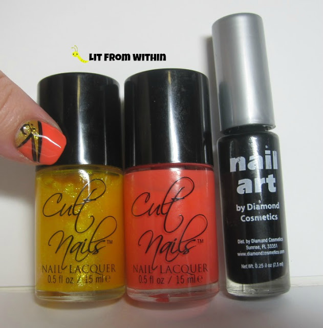 Bottle shot:  Cult Nails All Out, Be Loco, and my trusty black nail art striper