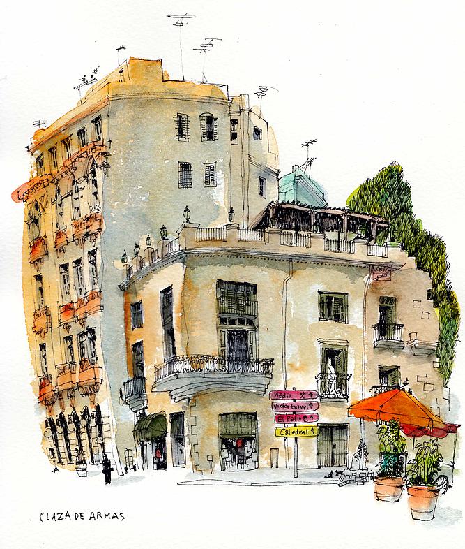 02-Cuba-Havana-Chris-Lee-Charming-Architectural-wobbly-Drawings-and-Paintings-www-designstack-co