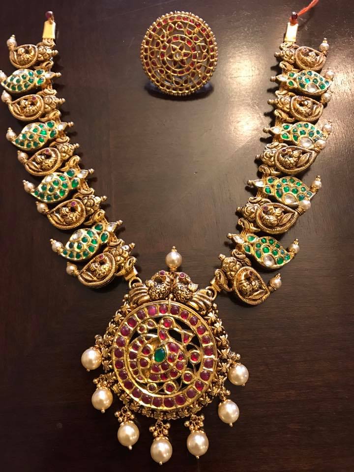 Emeralds Peacock Mango Necklace Jewellery Designs