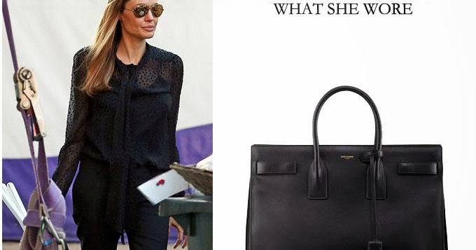 WHAT SHE WORE: Angelina Jolie in black polka dot sheer blouse with ...