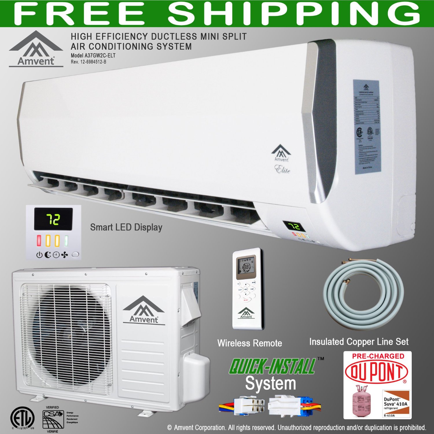 Best Buy Amvent 12000 Btu 1 Ton Ductless Wall Mount Mini Split Room Air