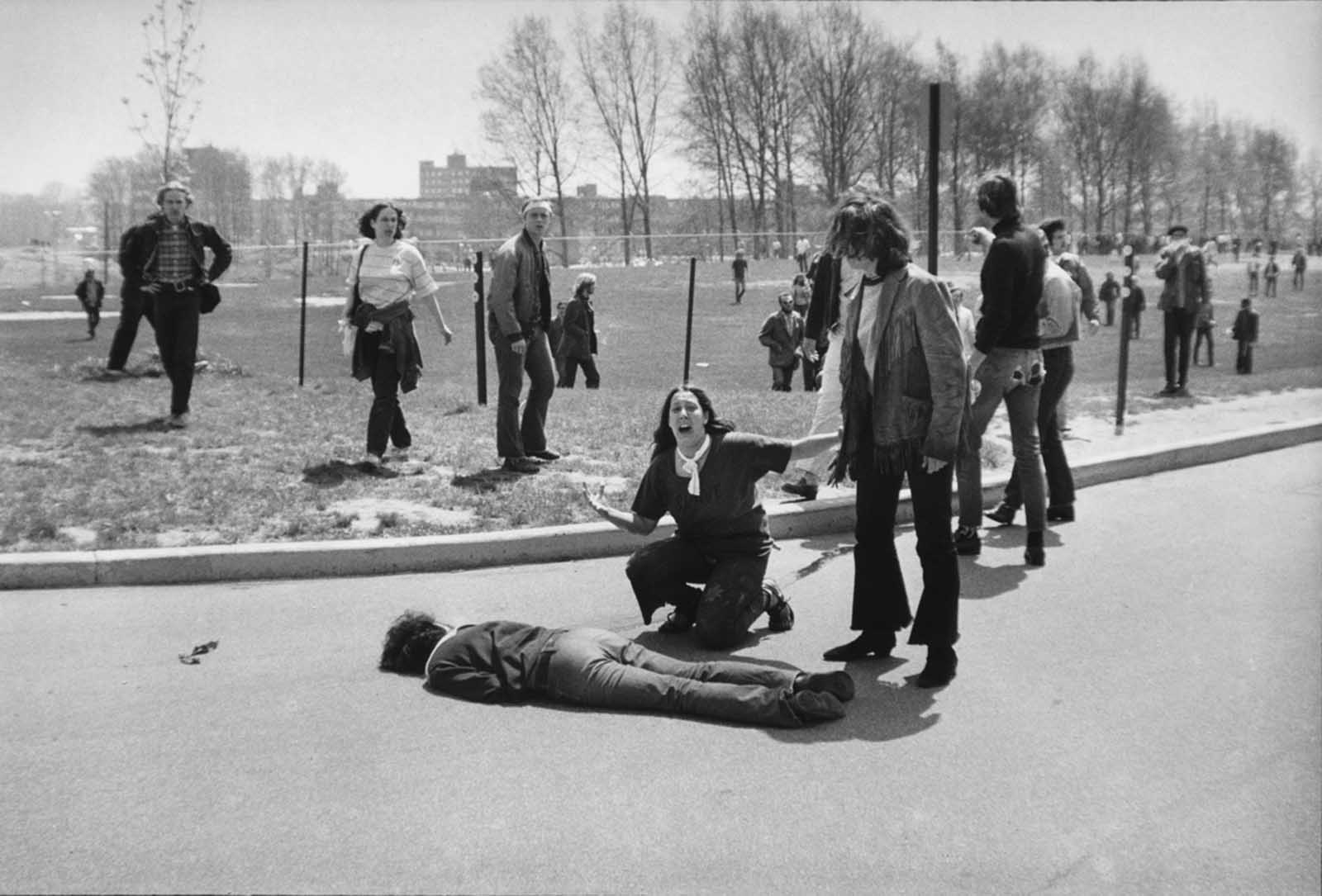 Fourteen-year-old Mary Ann Vecchio screams over the body of 20-year-old Kent State student Jeffrey Miller after he was shot by the Ohio National Guard during a protest against the U.S. invasion of Cambodia during the Vietnam War on May 4, 1970.