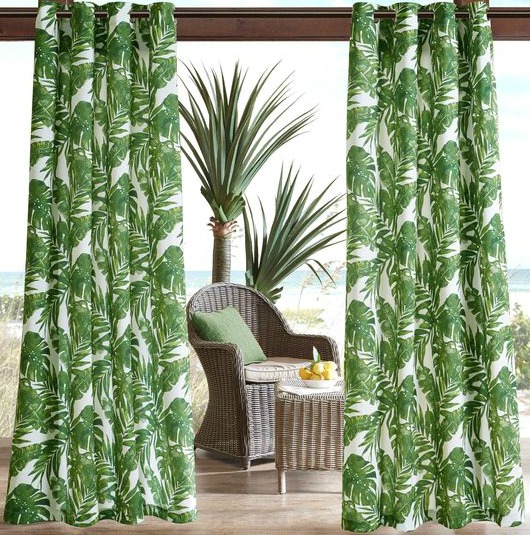 Green Tropical Leaf Outdoor Curtain Panels