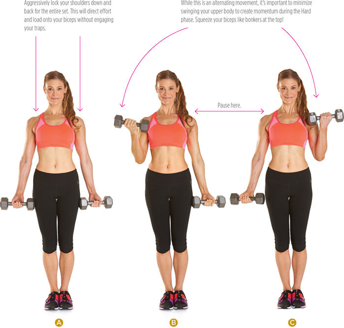 Alternating dumbbell curls is a strength building exercise for the biceps a...