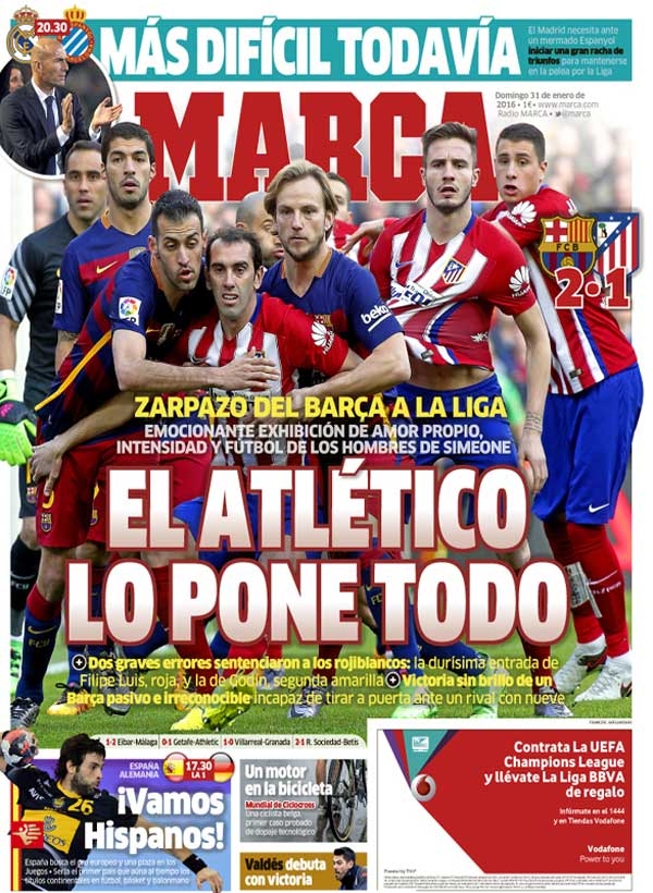 FC Barcelona-Atlético, Marca: "El Atlético lo pone todo"