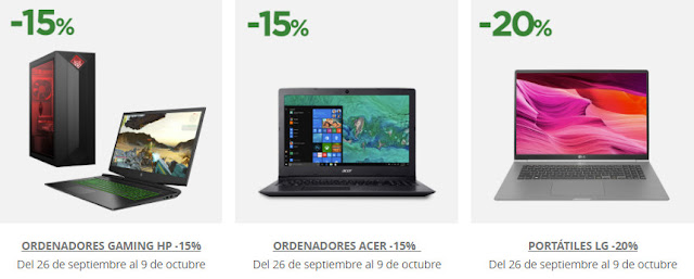 Top 10 ofertas -15% gaming HP, -15% ordenadores Acer y -20% portátiles LG de El Corte Inglés