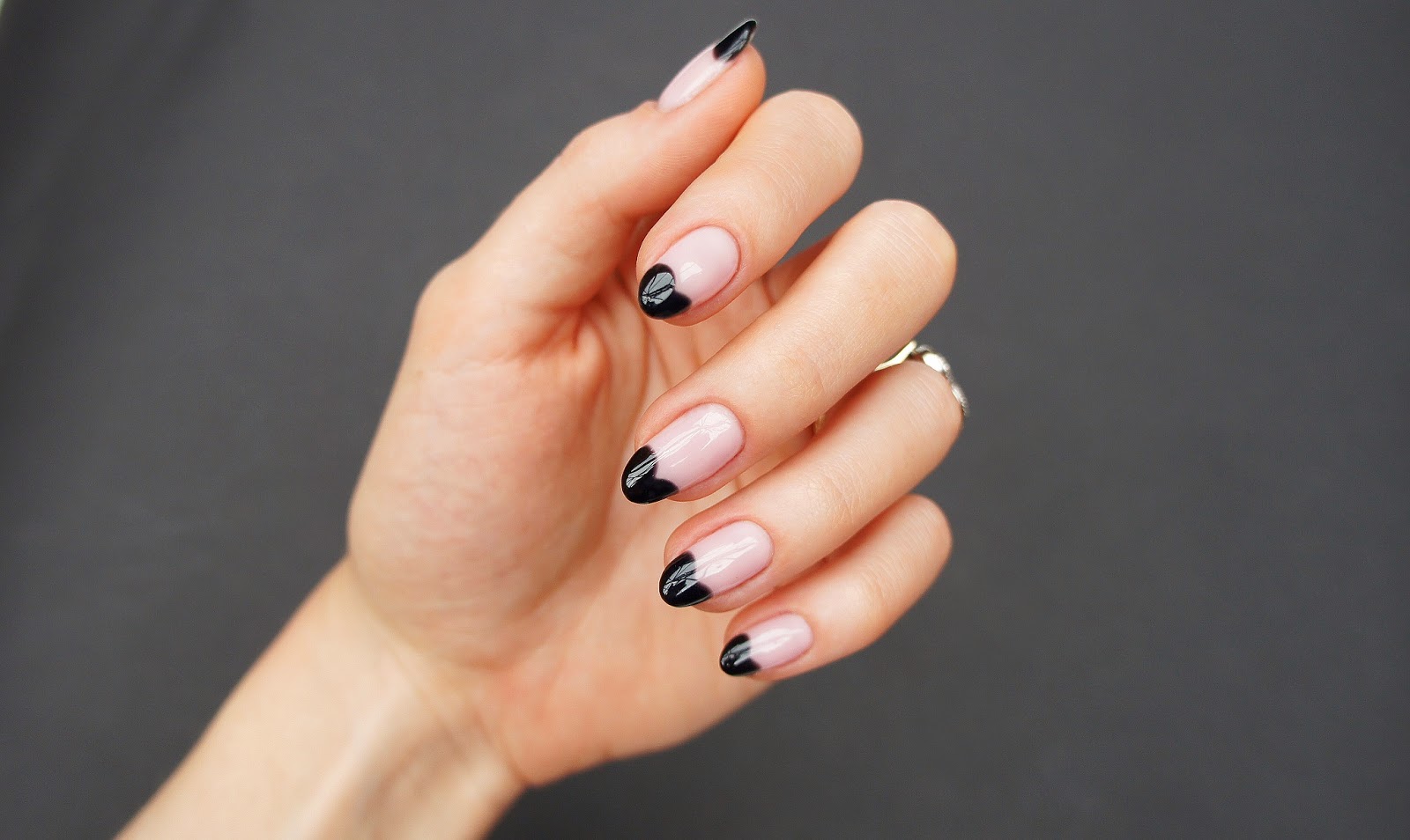 My Coral Pink Black Heart Manicure