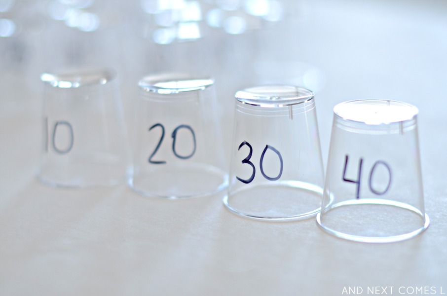 Practicing skip counting with DIY math cups from And Next Comes L