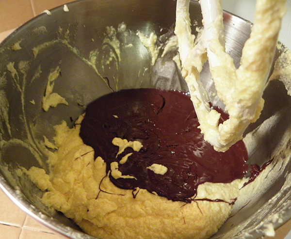 Mixing the Melted Chocolate into the Batter