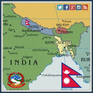 Nepalese flag with map of Nepal