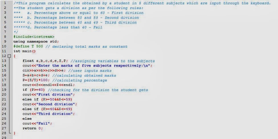 Programming Chunks: C++ Program That Calculates the Obtained Marks and ...