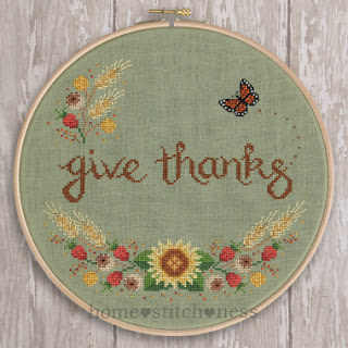 give thanks autumn fall Thanksgiving cross stitch design by homestitchness