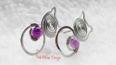 Wire wrapped cat earrings with Amethyst