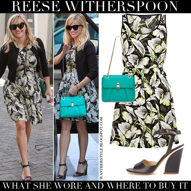 WHAT SHE WORE: Reese Witherspoon in leaf floral print mini dress with ...